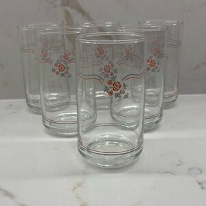 6 Vintage Corelle Breakfast Rose Drinking Glasses Peach and Grey Design